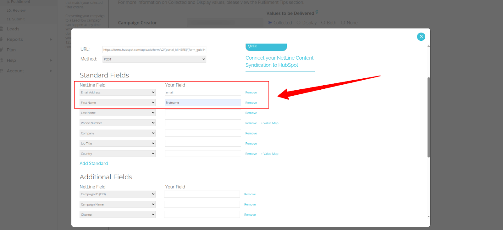 Mapping field names in NetLine Portal