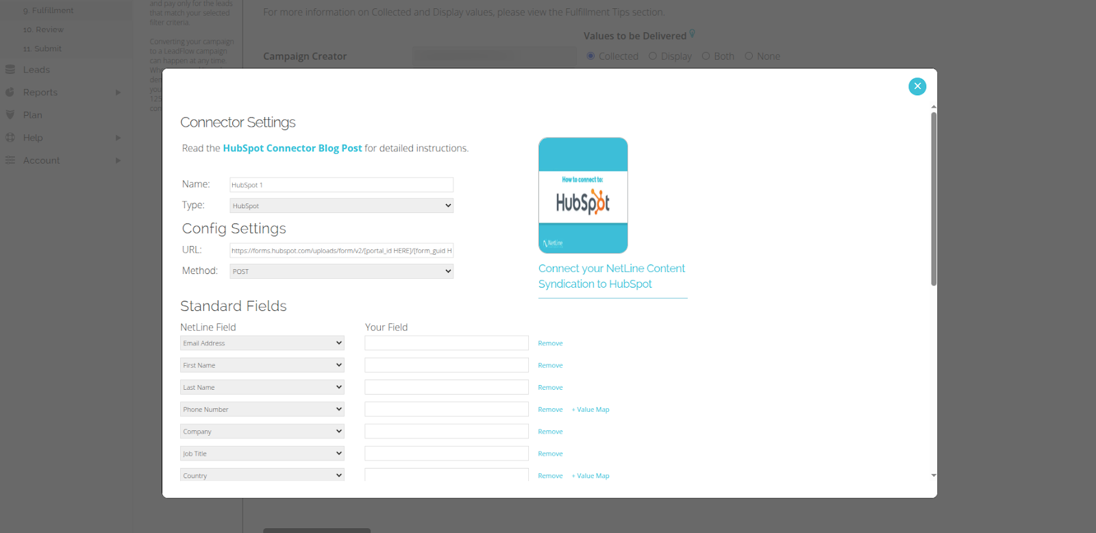 NetLine connector settings