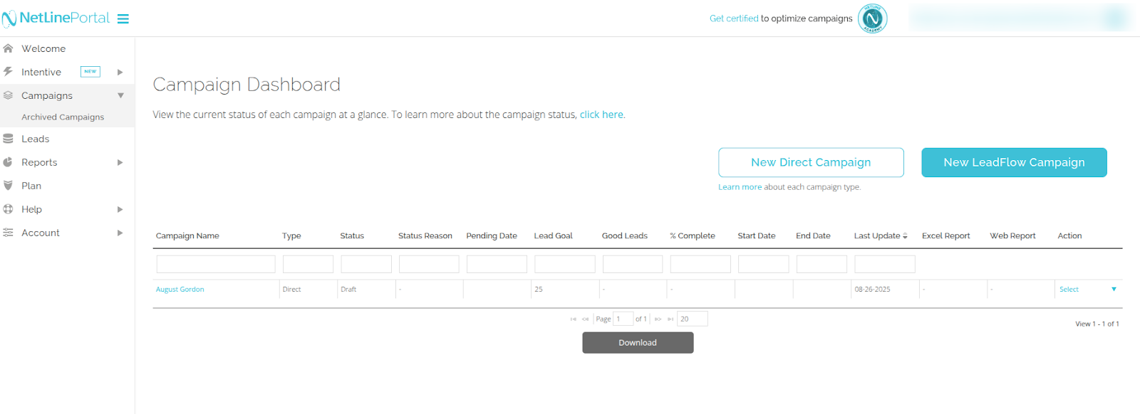 NetLine Campaign to connect to HubSpot