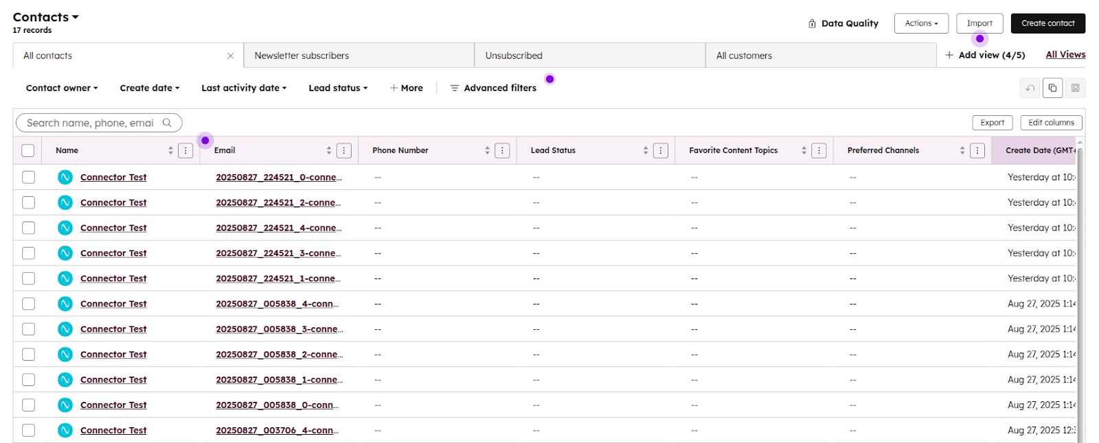 Test NetLine Leads in HubSpot Contacts