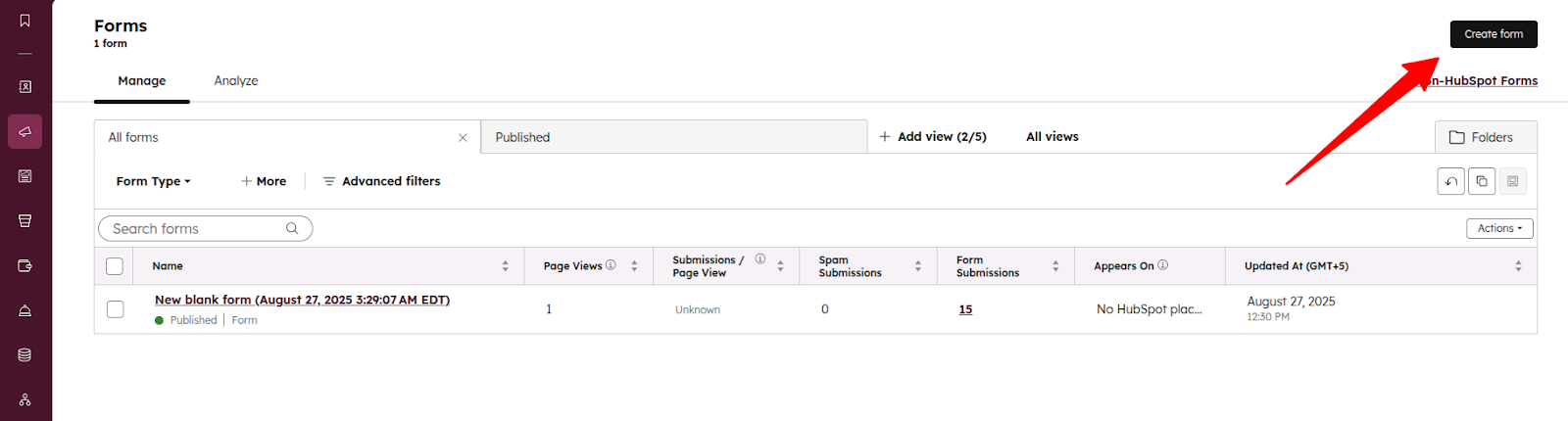HubSpot Create Form