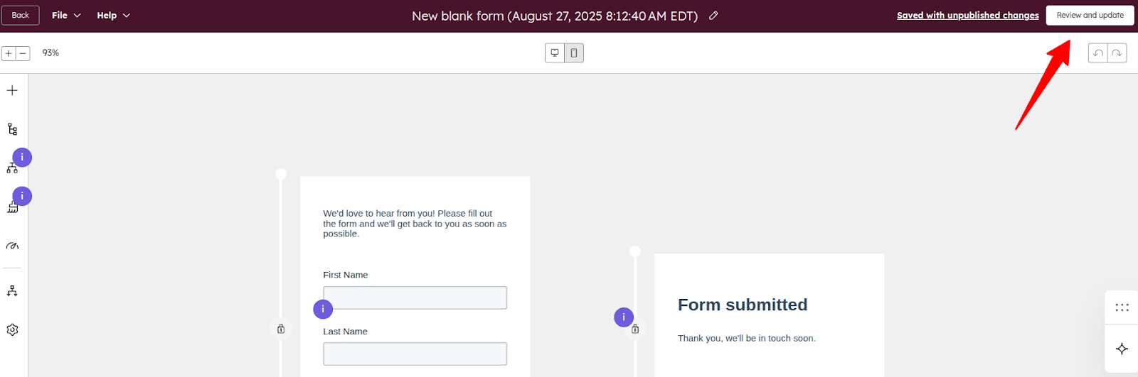 HubSpot publish form