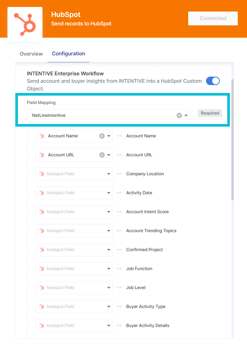 Enterprise HubSpot workflow field mapping