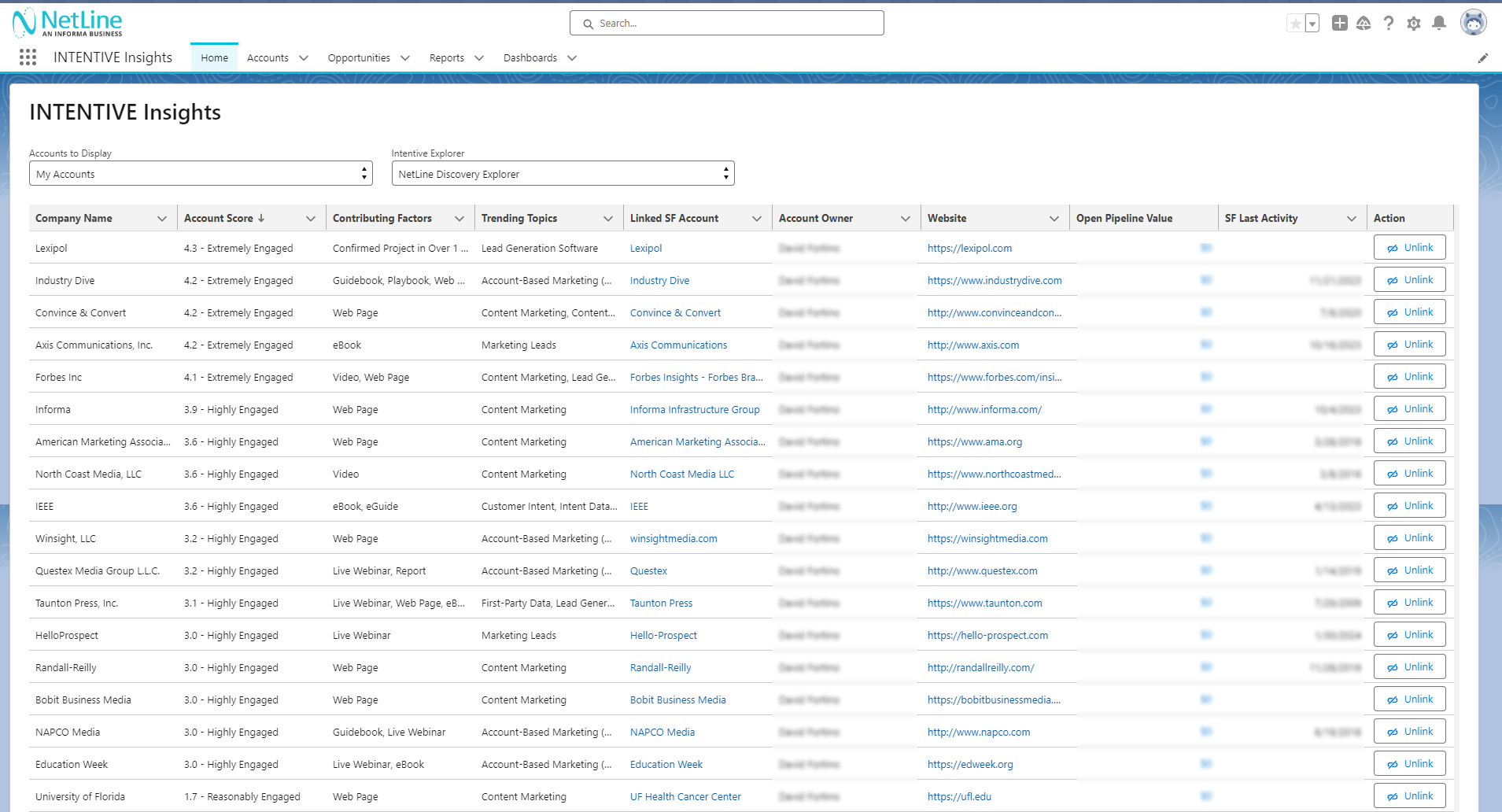 Salesforce Intentive Accounts view